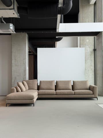 Minotti Andersen Hoekbank | Mocca | NIEUWSTAAT + Garantie, 300 cm of meer, Ophalen of Verzenden, Zo goed als nieuw, 150 cm of meer