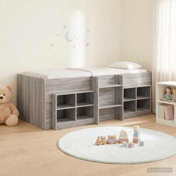 vidaXL Loft Bed Frame met Kast 3 st Grijs Sonoma Bewerkt, Verzenden, Nieuw, Grijs, Hout