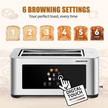 Broodrooster - Toaster - 4 sleuven - 1400W - RVS, Verzenden, Zo goed als nieuw
