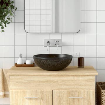 vidaXL Opzetwasbak rond 41x14 cm keramiek zwart, Doe-het-zelf en Verbouw, Sanitair, Verzenden, Nieuw