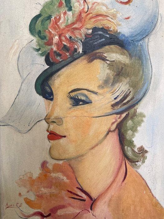 A. van Es (1934) - Vrouw met voile, Antiek en Kunst, Kunst | Schilderijen | Klassiek