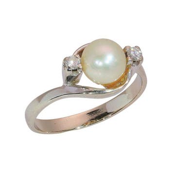 Ring - 18 karaat Witgoud - Diamant - Pearl, Vintage jaren, Nieuw