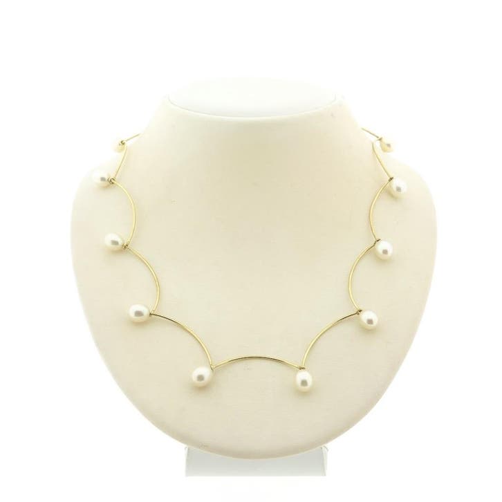 Gouden staafjescollier met parels (Ketting), Sieraden, Tassen en Uiterlijk, Kettingen, Overige kleuren, Gebruikt, Met edelsteen