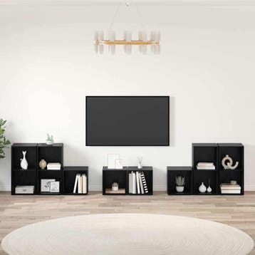 vidaXL TV-kast set 8 st Zwart Eiken Bewerkt hout, Huis en Inrichting, Kasten | Televisiemeubels, Minder dan 50 cm, Verzenden, Nieuw