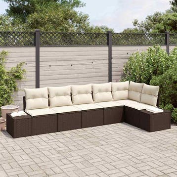 vidaXL Tuinbankenset 6 st Bruin en Crème poly rattan, Verzenden, Nieuw, Rotan, 6 zitplaatsen