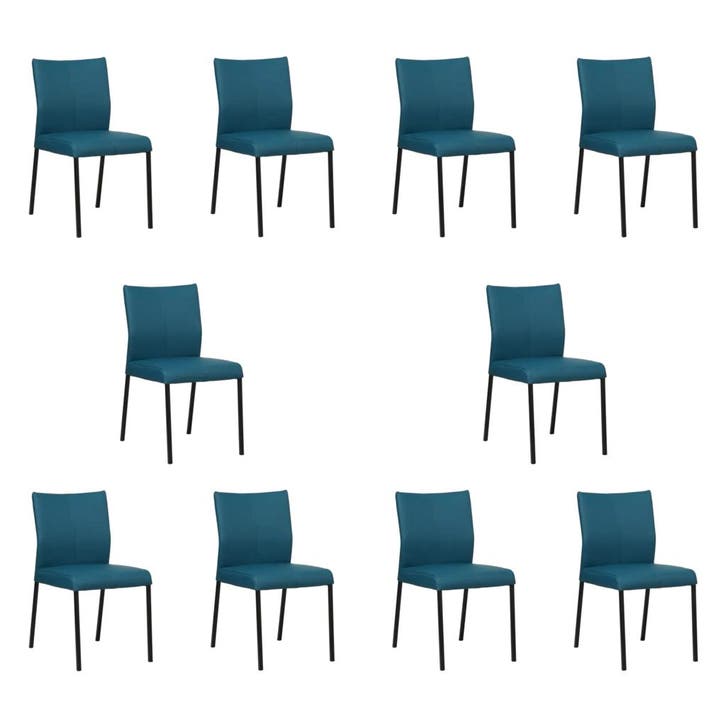Set van 10 Leren eetkamerstoelen Basic - Toledo Turquoise, Huis en Inrichting, Stoelen, Vijf, Zes of meer stoelen, Nieuw, Leer