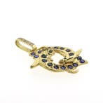 Massief gouden sterrenbeeld hanger met saffier, smaragd e..., Ophalen of Verzenden, Gebruikt, Goud, Overige merken