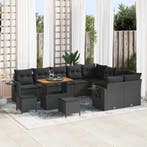 vidaXL Tuinbankenset met kussen 12 pcs Zwart poly rattan, Verzenden, Nieuw, Rotan, 2 zitplaatsen