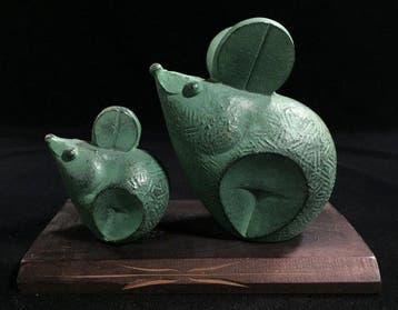Japanese Cast Iron Rat Family Sculpture by Sotaro Saegusa -