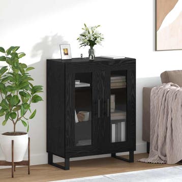 vidaXL Dressoir Zwart Eiken 69,5 x 34 x 90 cm Bewerkt hout, Verzenden, Nieuw, Overige houtsoorten, Minder dan 50 cm