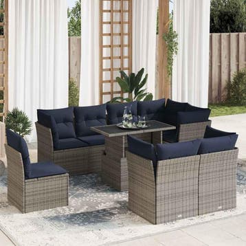 vidaXL 9-delige Loungeset met kussens poly rattan acacia, Verzenden, Nieuw, Loungeset