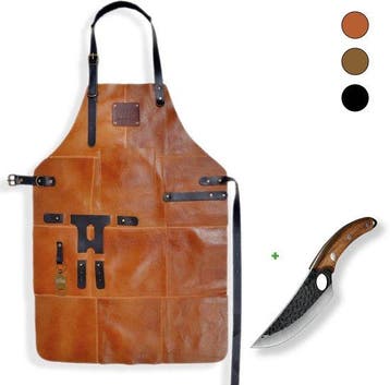 STORX Leren BBQ Schort + Handgemaakt Koksmes – Lichtbruin Ec, Verzenden, Nieuw