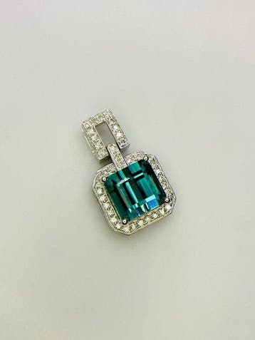 Hanger - 14 karaat Witgoud - 3.01ct. tw. Toermalijn -