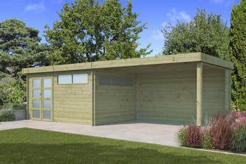 Woodlands Blokhut Modern met Overkapping Geïmpregneerd 815 x, Nieuw