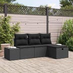 vidaXL Tuin Sofa Set met kussen 4 pcs Zwart Poly riet, Verzenden, Nieuw, Rotan, 4 zitplaatsen