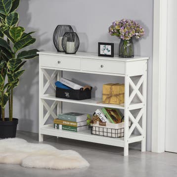 Witte Console Tafel met 2 Lades en 2 Open Vakken - 100x30.5x, Verzenden, Nieuw