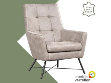 Leren fauteuil Proud - Kenia Lightgrey (lichtgrijs), Nieuw, Ophalen of Verzenden, 75 tot 100 cm, Industrieel, Modern