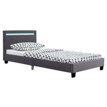Gestoffeerd Bed Verona - 90 x 200 cm - Grijs - LED Verlichti, Verzenden, Nieuw