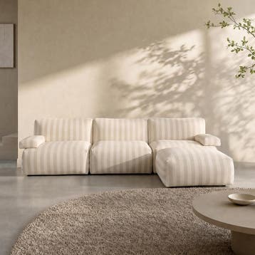 *WOONWINKEL* Modulaire Bank Met Hocker Strepen Beige Wit, Huis en Inrichting, Banken | Bankstellen, Verzenden, Nieuw