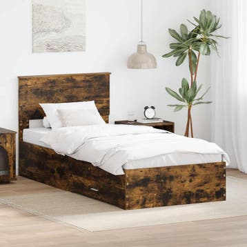 vidaXL Bedframe met lade Gerookt eiken 90 x 190 cm Bewerkt, Verzenden, Nieuw, Bruin, Hout