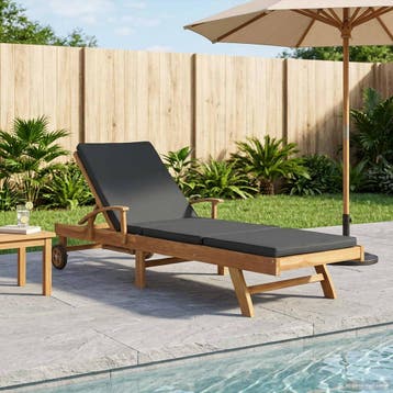 vidaXL Ligstoel met Kussen Massief Teakhout Bruin en, Tuin en Terras, Verzenden, Nieuw