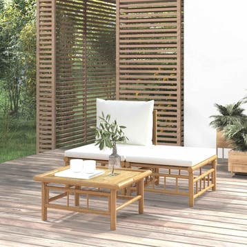 vidaXL 3-delige Loungeset met kussens bamboe crèmewit, Verzenden, Nieuw, Hout, Loungeset