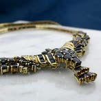 Gouden omega schakelcollier met saffieren en diamanten; 0..., Sieraden, Tassen en Uiterlijk, Kettingen, Gebruikt, Overige kleuren