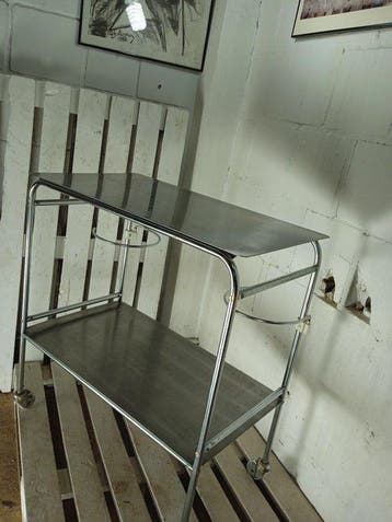 Bijzettafel - Vintage chroom twee-laags rollende trolley -