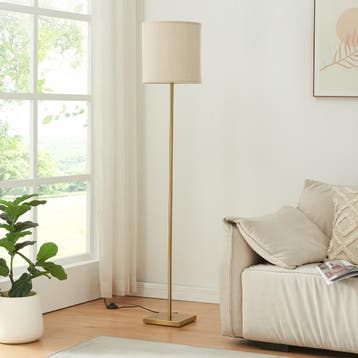 Staande lamp Fildholm vloerlamp 156 cm messing en linnenlook, Huis en Inrichting, Lampen | Vloerlampen, Verzenden, Nieuw
