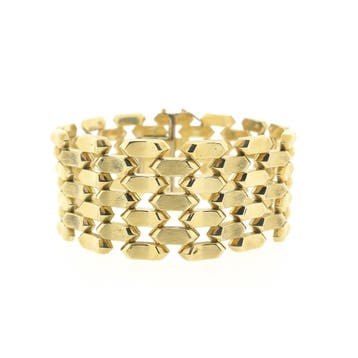 Gouden brede Bismarck schakelarmband, Ophalen of Verzenden, Gebruikt, Goud, Goud