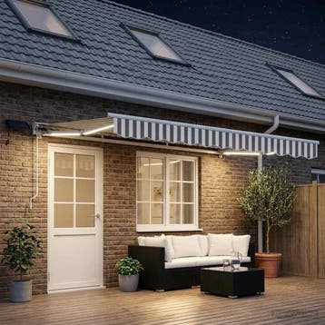 vidaXL Handmatige Luifelhouder met LEDs Lichtgrijs en wit., Verzenden, Nieuw