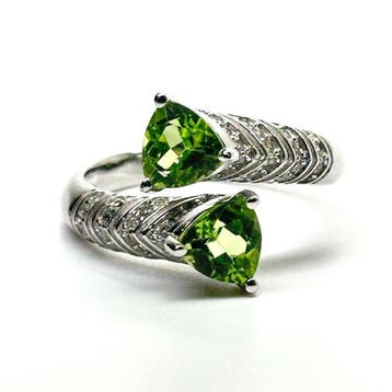 Zonder minimumprijs - Ring 925 Zilver met Natuurlijk Olivijn, Nieuw
