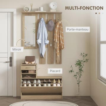 HOMCOM 3-in-1 Entree Meubelset: Kapstok, Spiegel & Schoenban, Huis en Inrichting, Woonaccessoires | Kapstokken, Verzenden, Nieuw