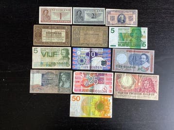 Nederland. - 13 Banknotes - 1918/1997 (Zonder minimumprijs), Postzegels en Munten