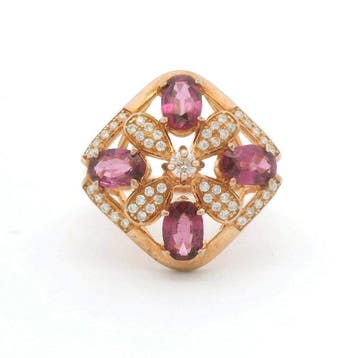 Granaat - Zilver, S925 Zilveren granaatring – Vier ovale, Nieuw