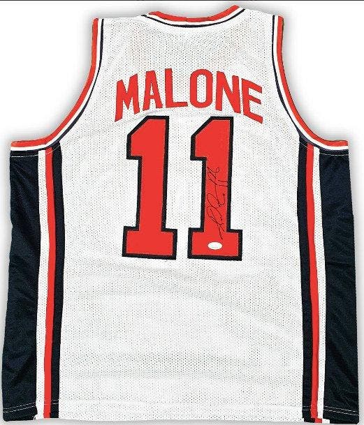 NBA - Karl Malone - Autograph - Witte aangepaste, Verzamelen, Overige Verzamelen