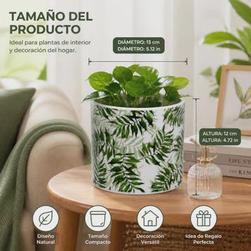 Decoratieve Keramische Bloempot met Groene Bladeren Print -, Verzenden, Nieuw