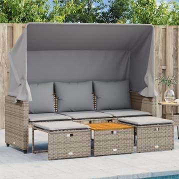 vidaXL Tuinbank 3-zits met luifel en voetenbanken poly, Tuin en Terras, Verzenden, Nieuw