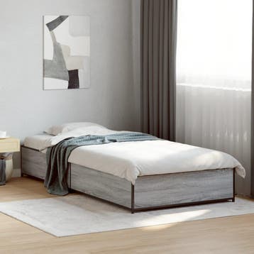 vidaXL Bedframe bewerkt hout en metaal grijs sonoma eiken, Eenpersoons, Verzenden, Nieuw, Metaal
