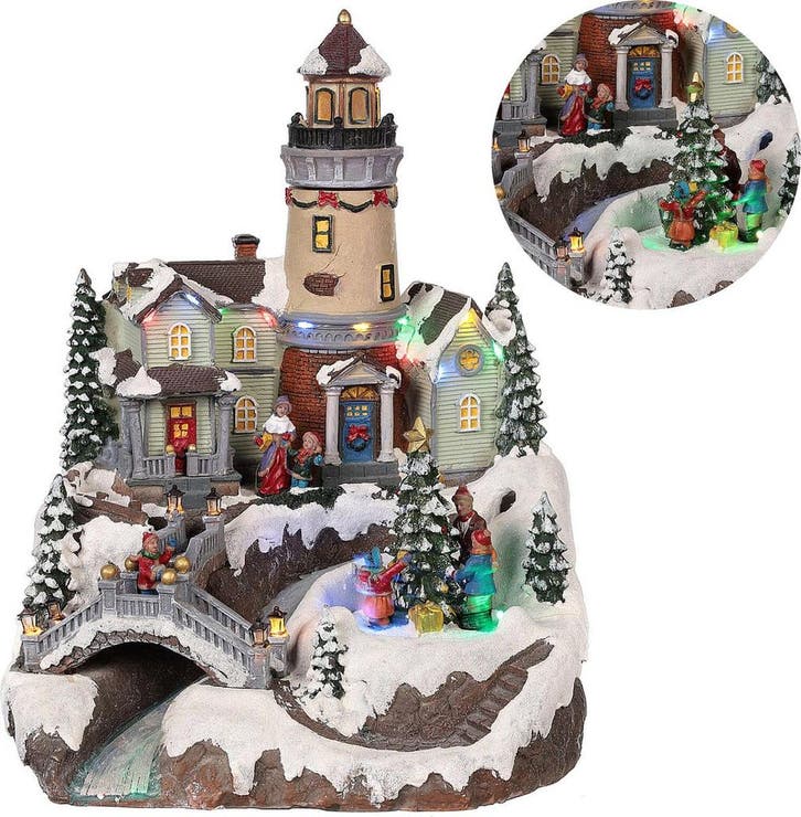 2dekans | Cheqo kerstdorp met draaiende kerstboom - LED, Diversen, Kerst, Zo goed als nieuw, Ophalen of Verzenden