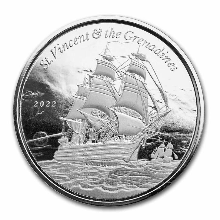 EC8 - St. Vincent and Grenadines Warship 1 oz 2022, Postzegels en Munten, Munten | Amerika, Losse munt, Zilver, Verzenden