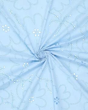 Broderie Katoen Gaten & Bloemen Blauw, Nieuw, Blauw