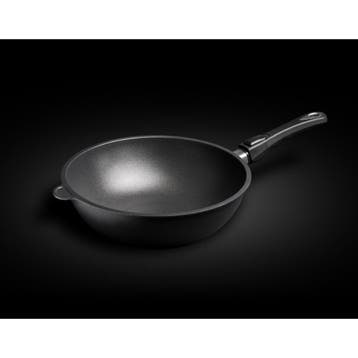 AMT Gastroguss Wokpan Ø 28 cm hoogte 11 cm 2,2 liter met..., Ophalen of Verzenden, Nieuw, Aluminium, Wok