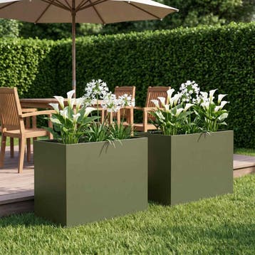 vidaXL Plantenbak 2 st Olijfgroen 50 x 40 x 50 cm, Verzenden, Minder dan 60 cm, Nieuw, Metaal