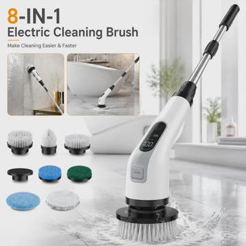 Elektrische Spin Scrubber 8-in-1 met Telescoopsteel en 8 Opz, Verzenden, Nieuw