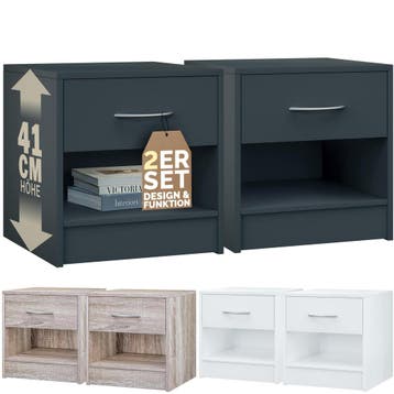 Nachtkastje Kiel set van 2 Antraciet 41x39x28cm (Slaapkamer), Verzenden, Nieuw