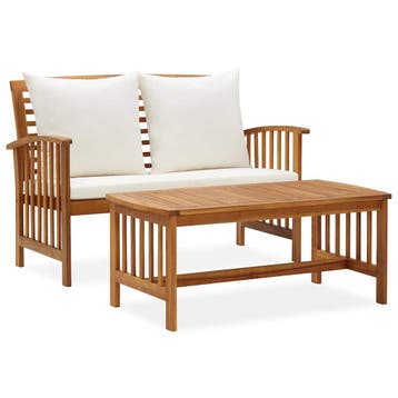 vidaXL 2-delige Loungeset met kussens massief acaciahout, 2 zitplaatsen, Verzenden, Nieuw, Loungeset