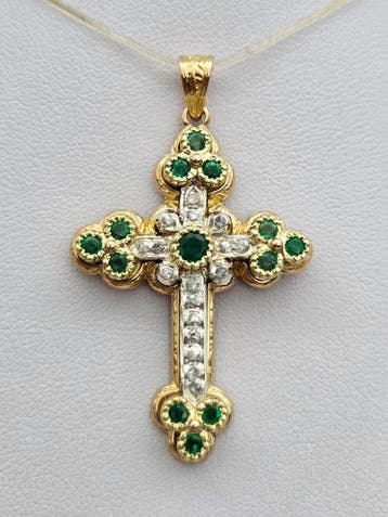 Hanger - 18 karaat Geel goud, Witgoud Smaragd - Diamant