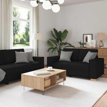 vidaXL Bank 3 st Zwart Linnen-mix stof, Verzenden, Nieuw, Stof, 200 tot 250 cm