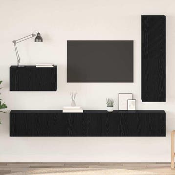 vidaXL Tv-meubelset 4 st 200 x 30 x 30 cm Zwart Eiken, Minder dan 50 cm, Verzenden, Nieuw, Minder dan 100 cm